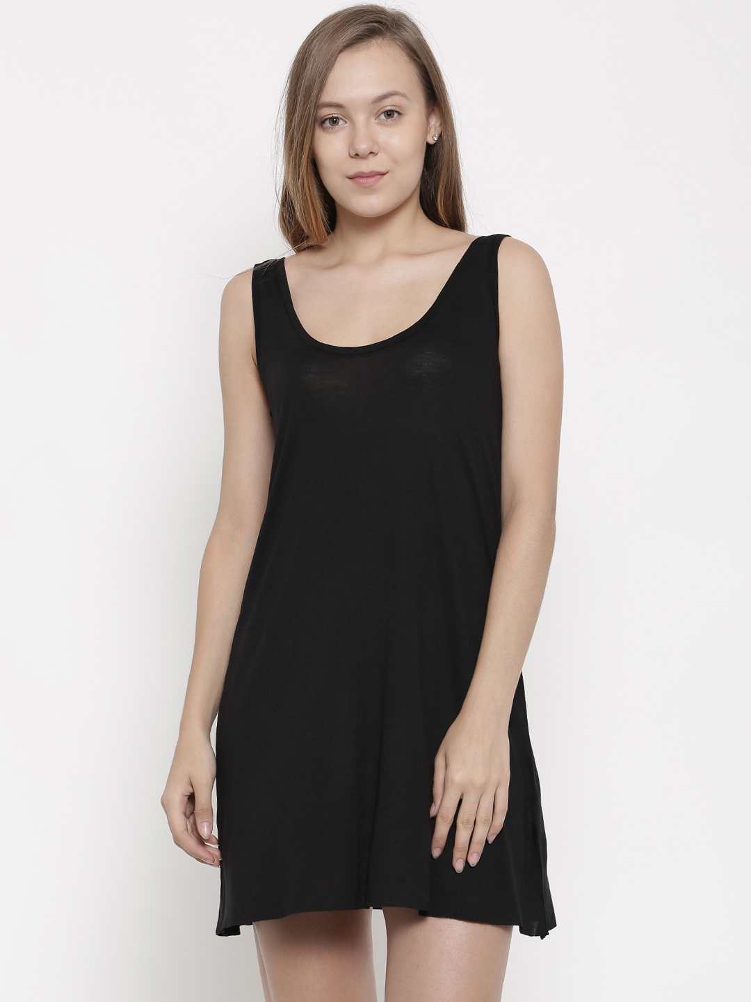 pink woman Black Solid A Line Dress
