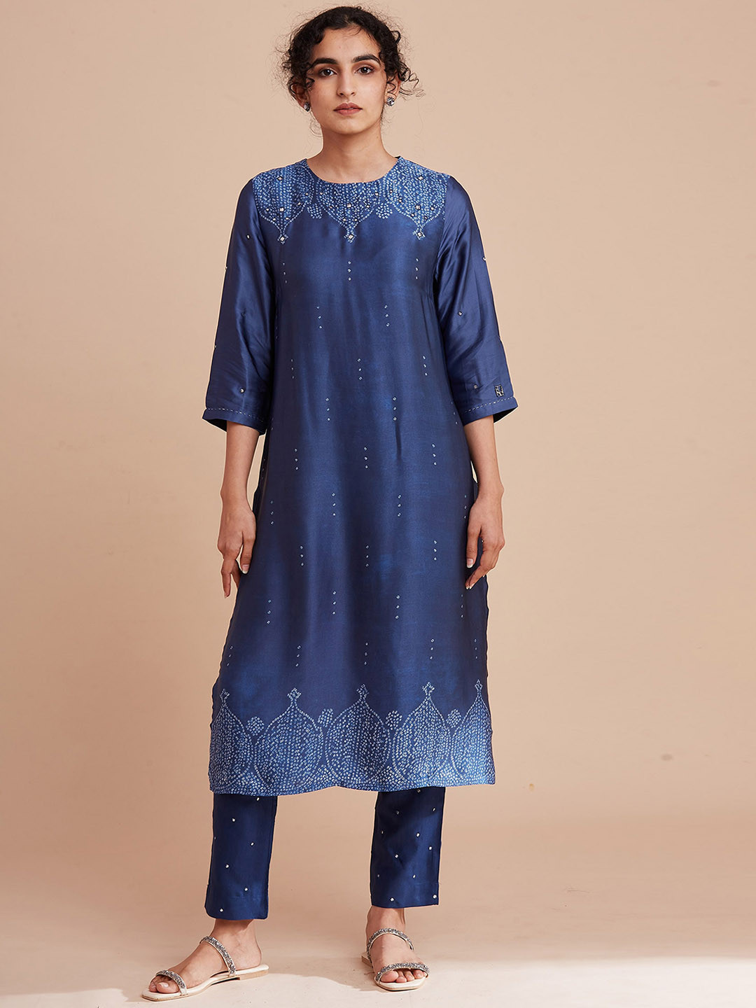 Folk Song  Folksong Collection Bandahani Printed Mandarin Collar Kurta