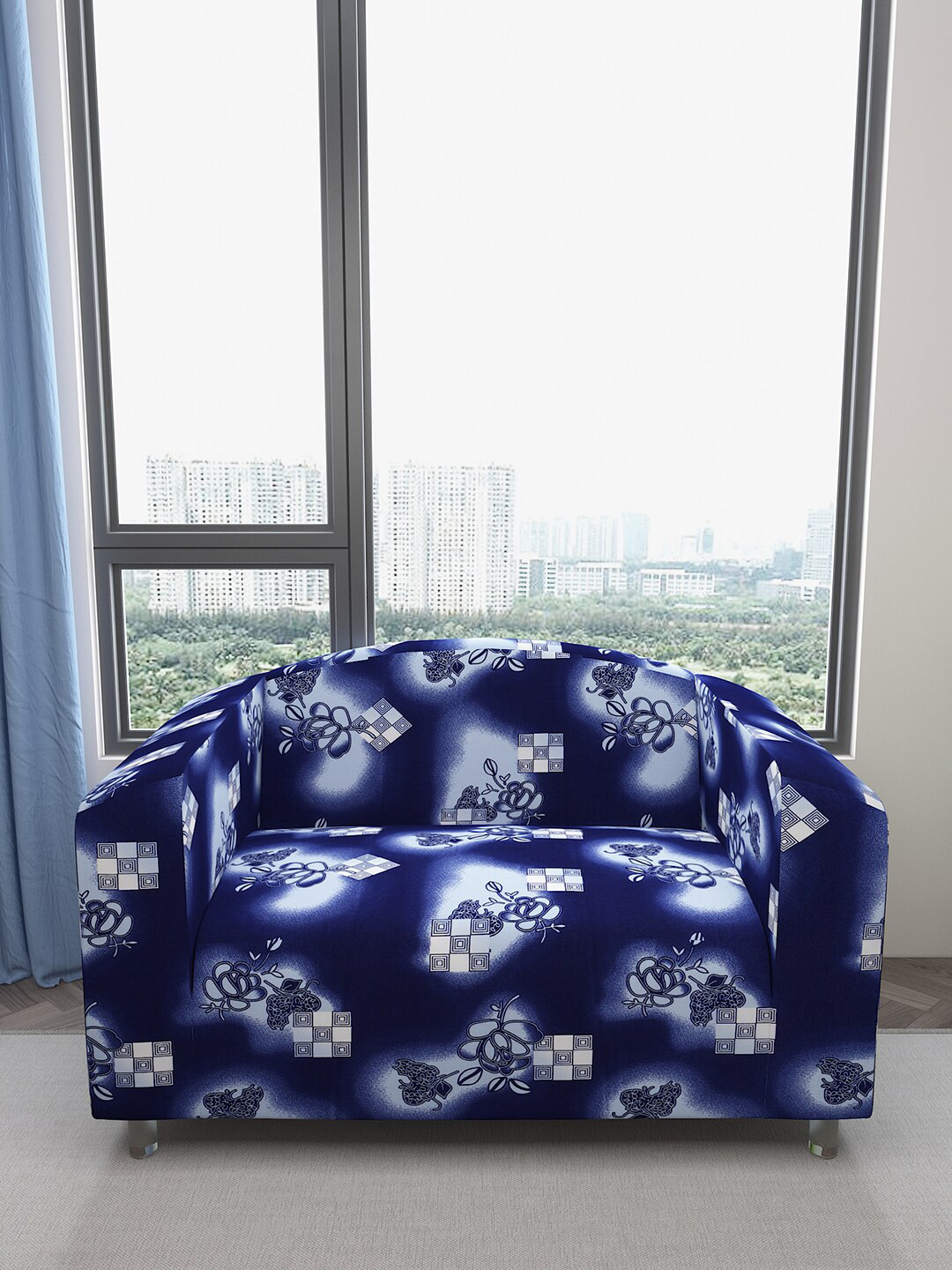 DREAM CARE Purple & White Printed Waterproof & Flexible 2-Seater Sofa Cover