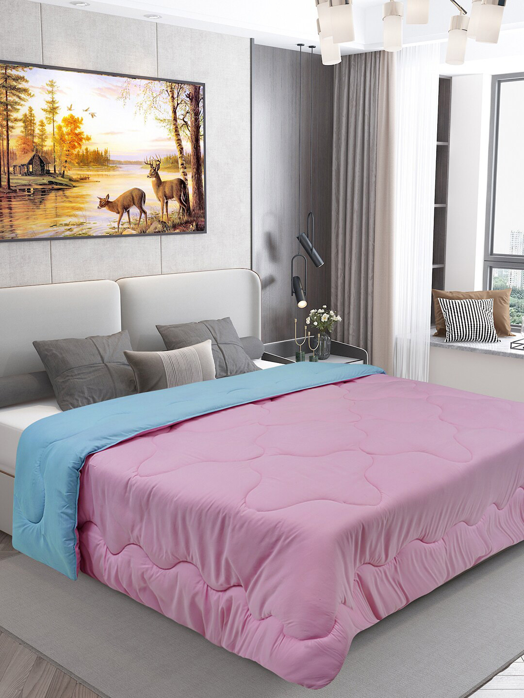 DREAM CARE Blue & Pink Microfiber Reversible AC Room 450 GSM Single Bed Comforter