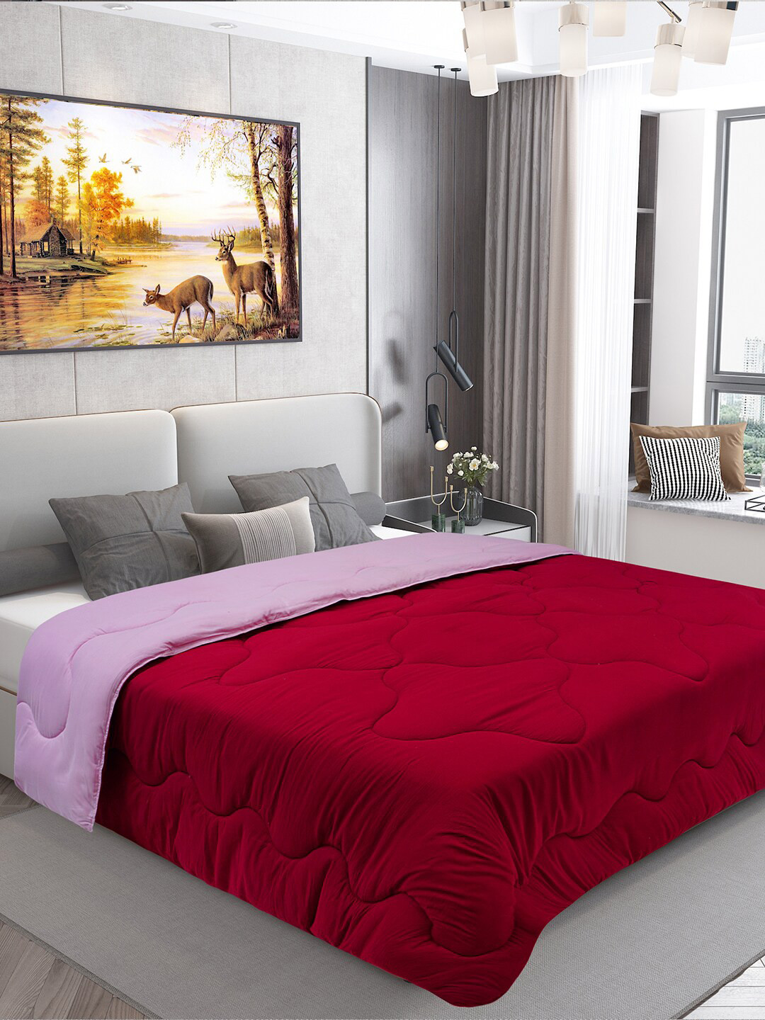 DREAM CARE Maroon & Pink Microfiber Reversible AC Room 450 GSM Single Bed Comforter