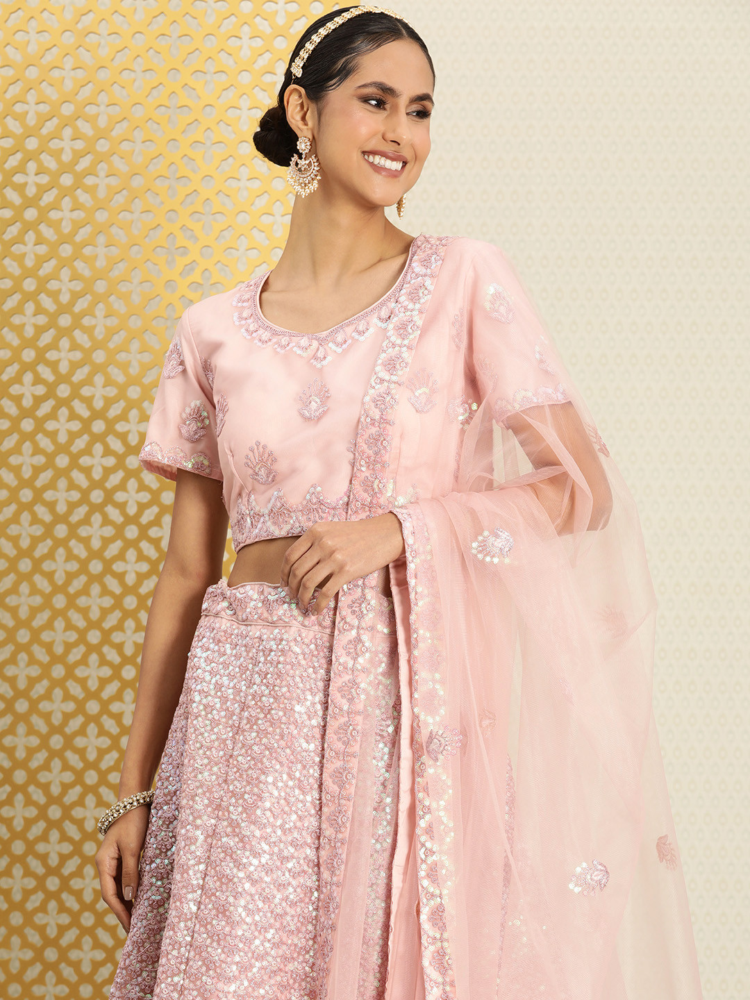 House of Pataudi Jashn Embellished & Sequined Lehenga & Blouse With Dupatta