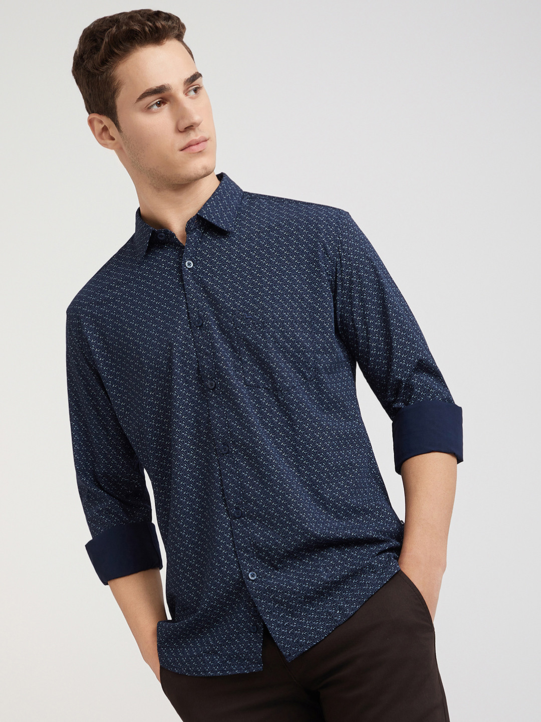 Parx Patch Pocket Slim Fit Micro Printed Casual Shirt