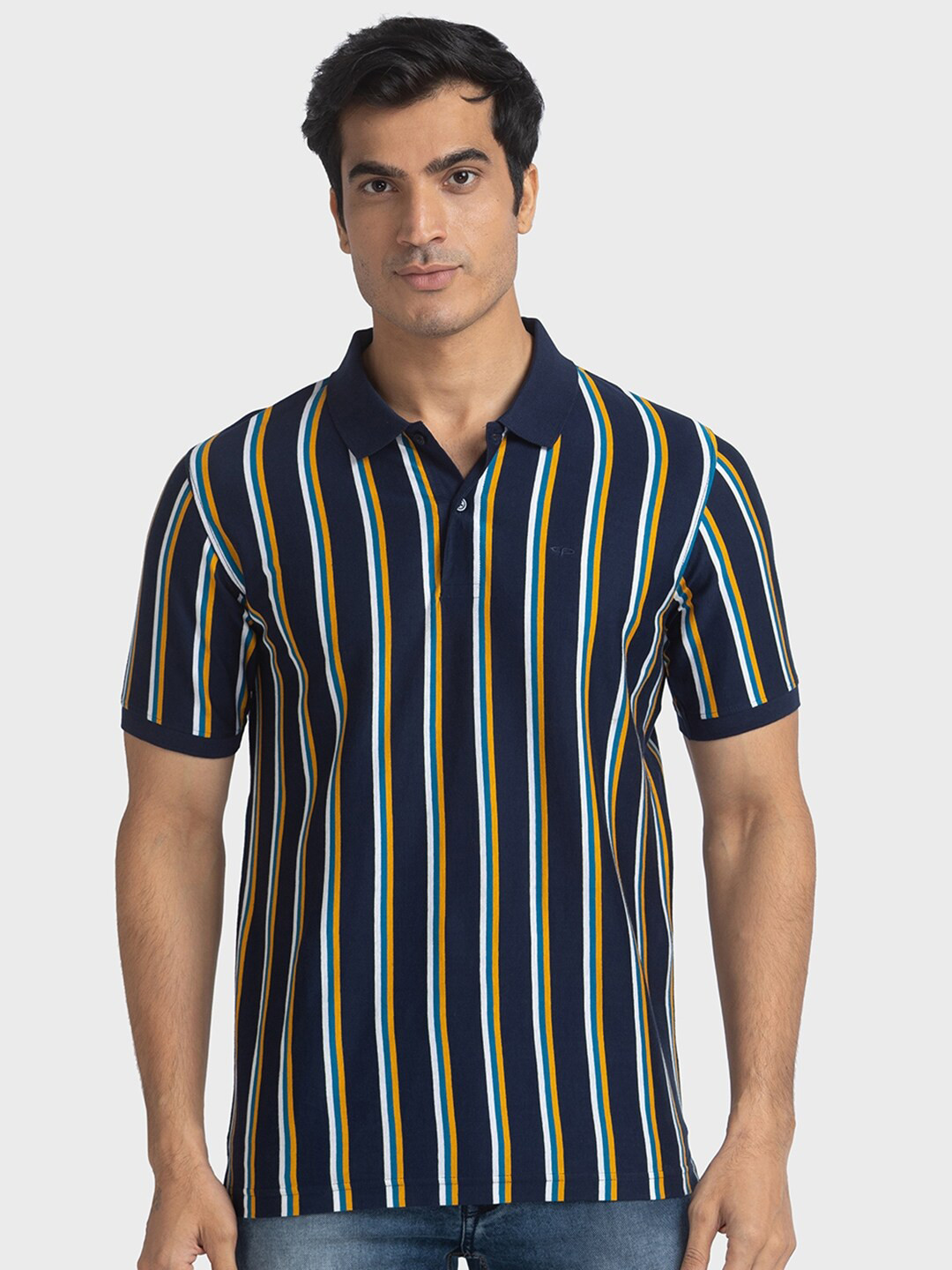 ColorPlus Slim Fit Pin Striped Polo Collar Organic Cotton T-shirt
