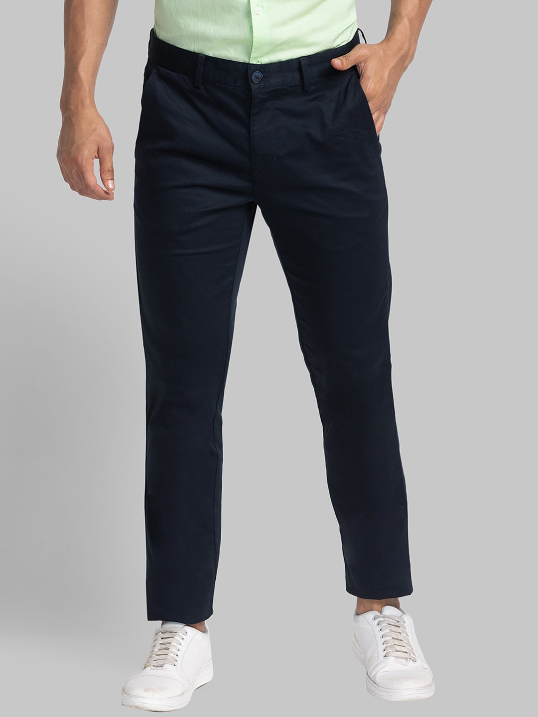 Park Avenue Men Cotton Lycra Flat-Front Plain Mid-Rise Trousers