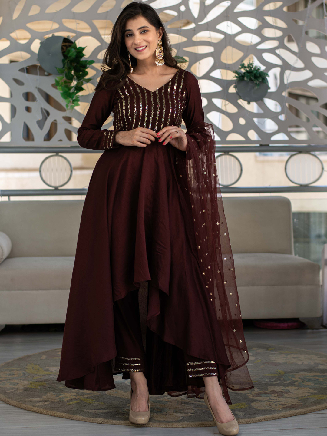Label Shaurya Sanadhya Sequinned Kurta with Trousers & With Dupatta