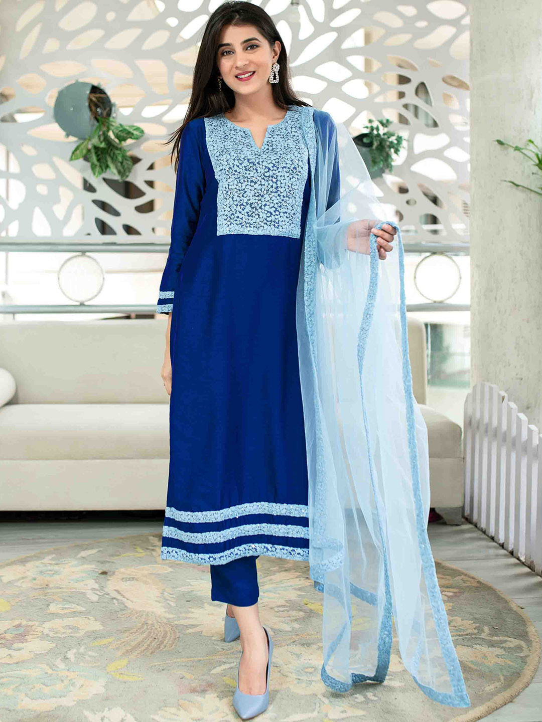 Label Shaurya Sanadhya Yoke Design Thread Work Kurta with Trousers & With Dupatta