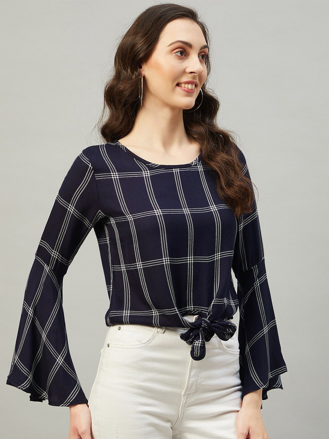 CHIMPAAANZEE Checked Bell Sleeve Top