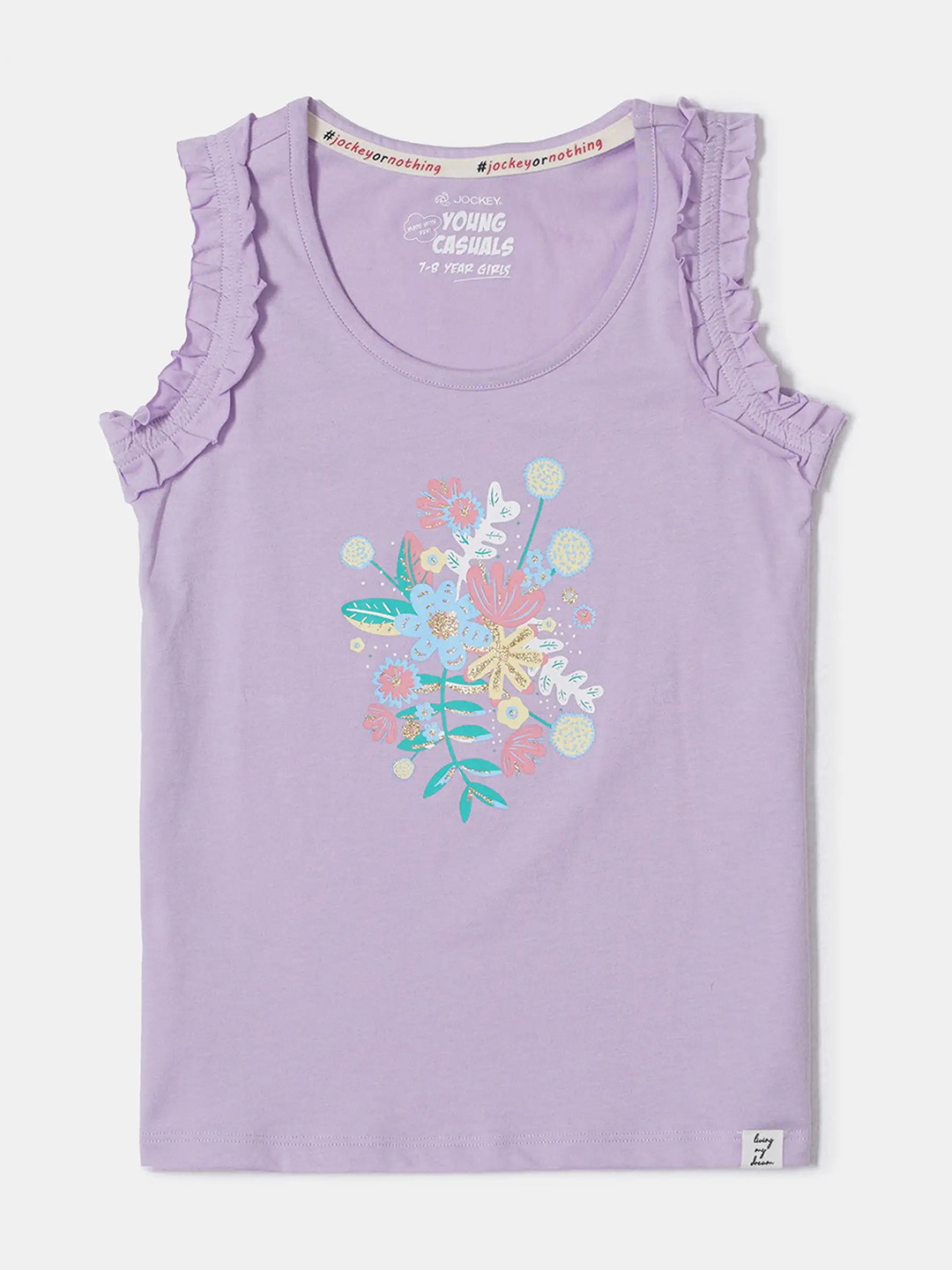 Jockey Girl's Super Combed Cotton Printed Regular Fit Round Neck Sleeveless Tank Top-CG19