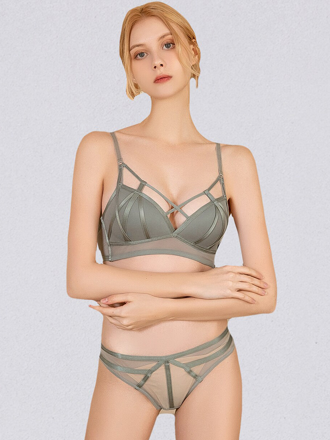 JC Collection Self Designed Laced Lingerie Set LS-WWE-5331-Blue-32B