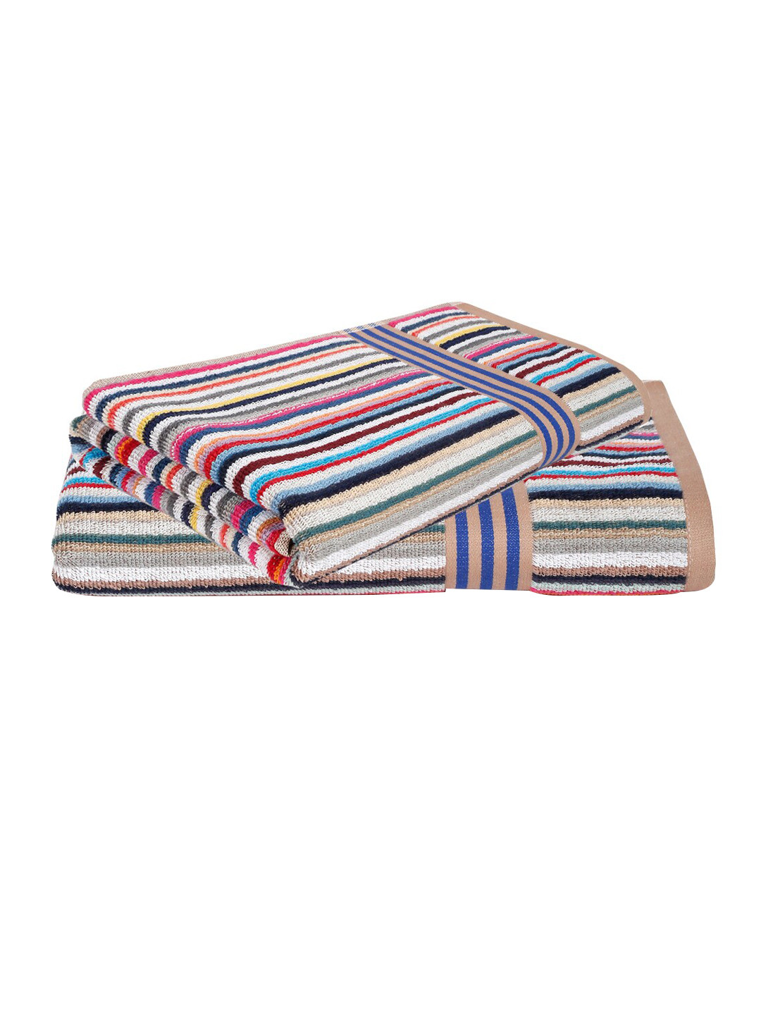 Creeva Brown & Blue 2 Pcs Striped 500 GSM Pure Cotton Terry Bath Towels