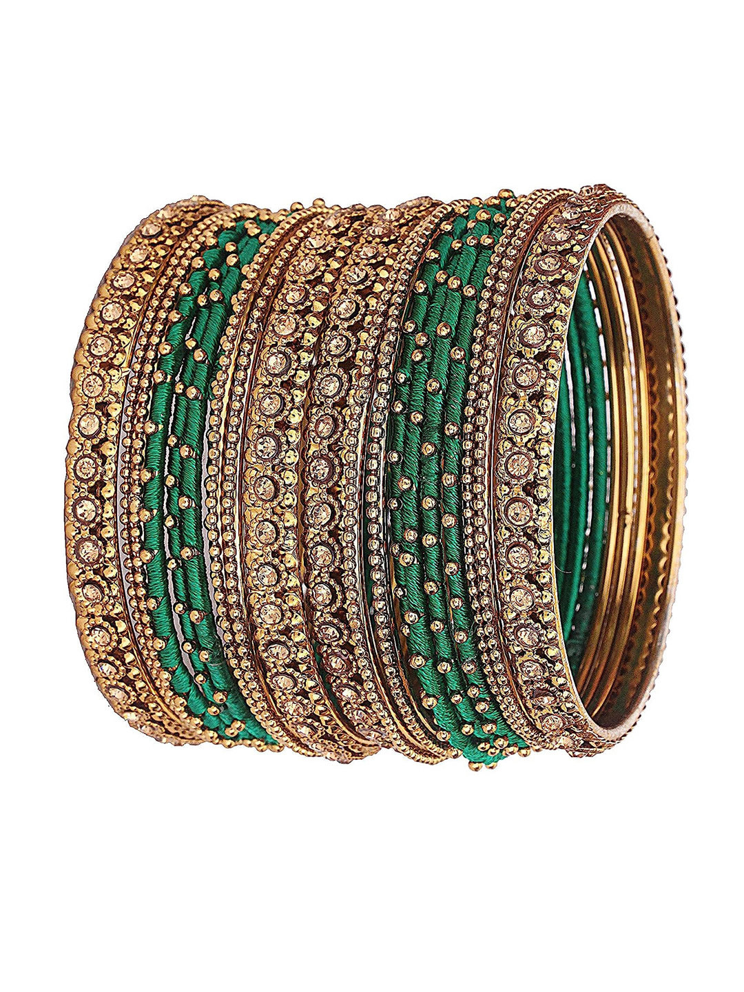 NMII Set Of 20 Zircon Stone Studded Silk Thread Antique Bangles