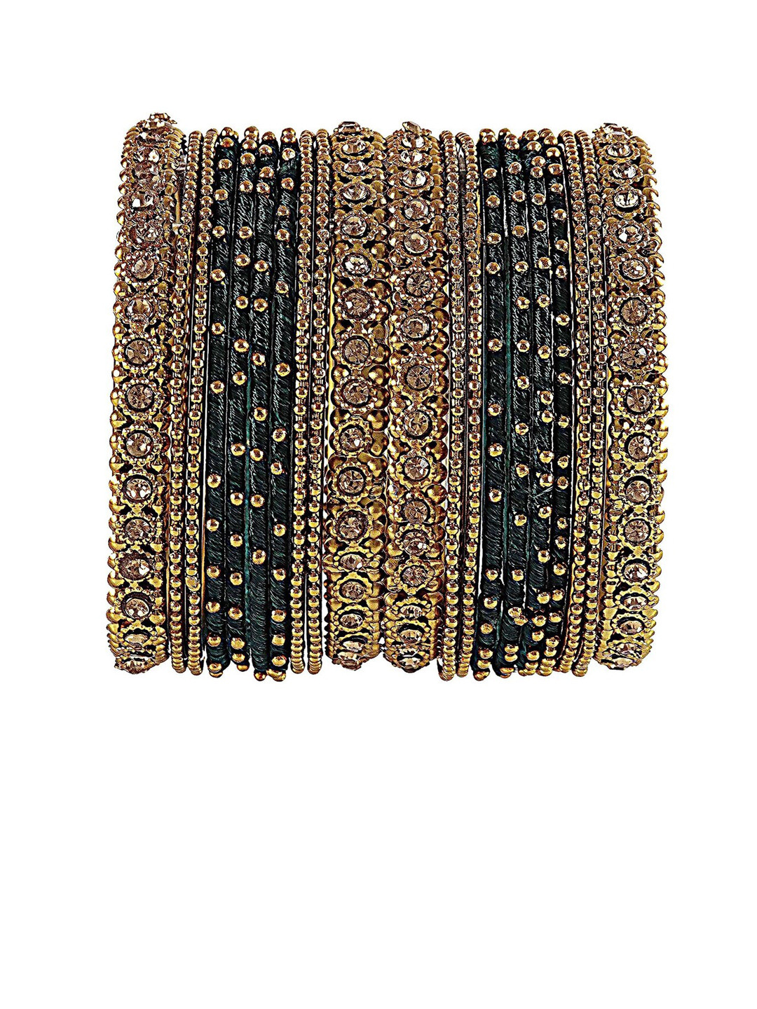 NMII Set Of 20 Zircon Stone Studded Silk Thread Antique Bangles