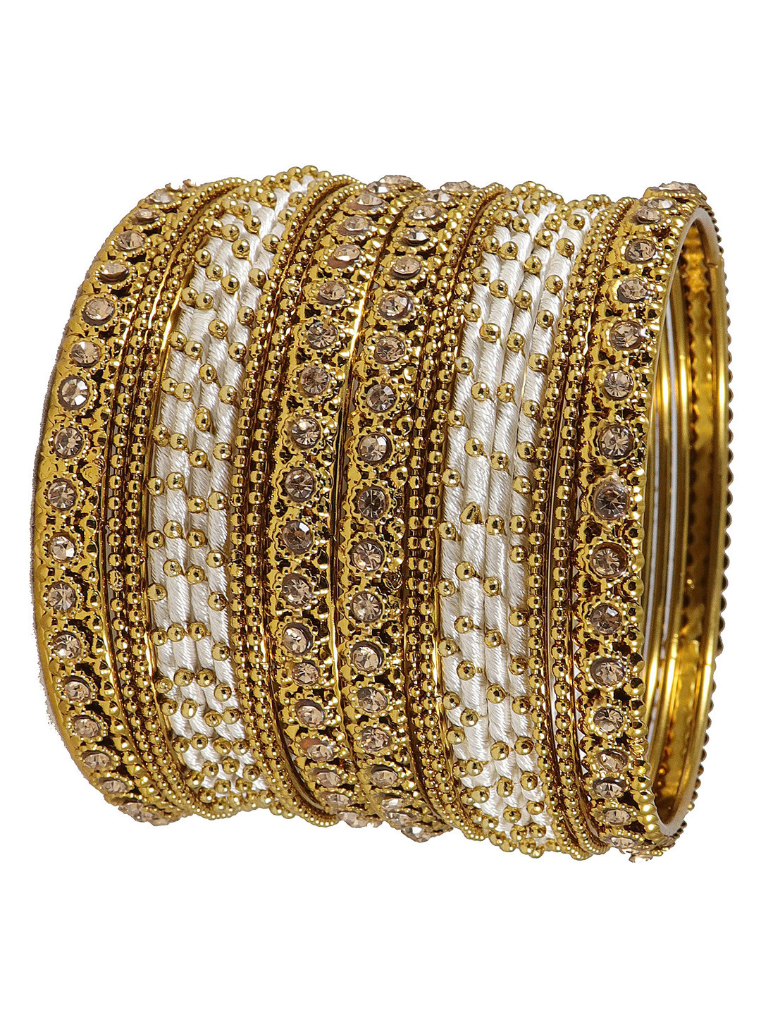 NMII Set Of 20 Zircon Stone Studded Silk Thread Bangles