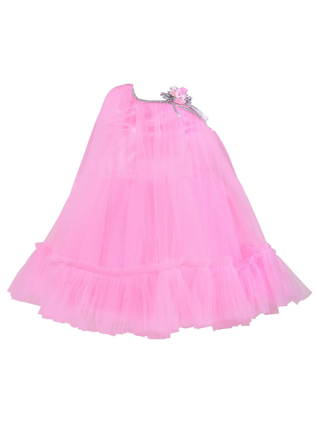 Wish Karo Girls Asymmetric Tiered Net A-Line Dress