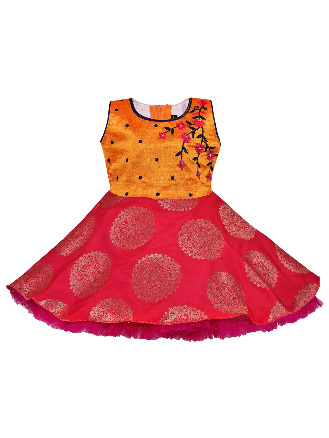 Wish Karo Girls Polka Dot Print Satin Fit & Flare Dress