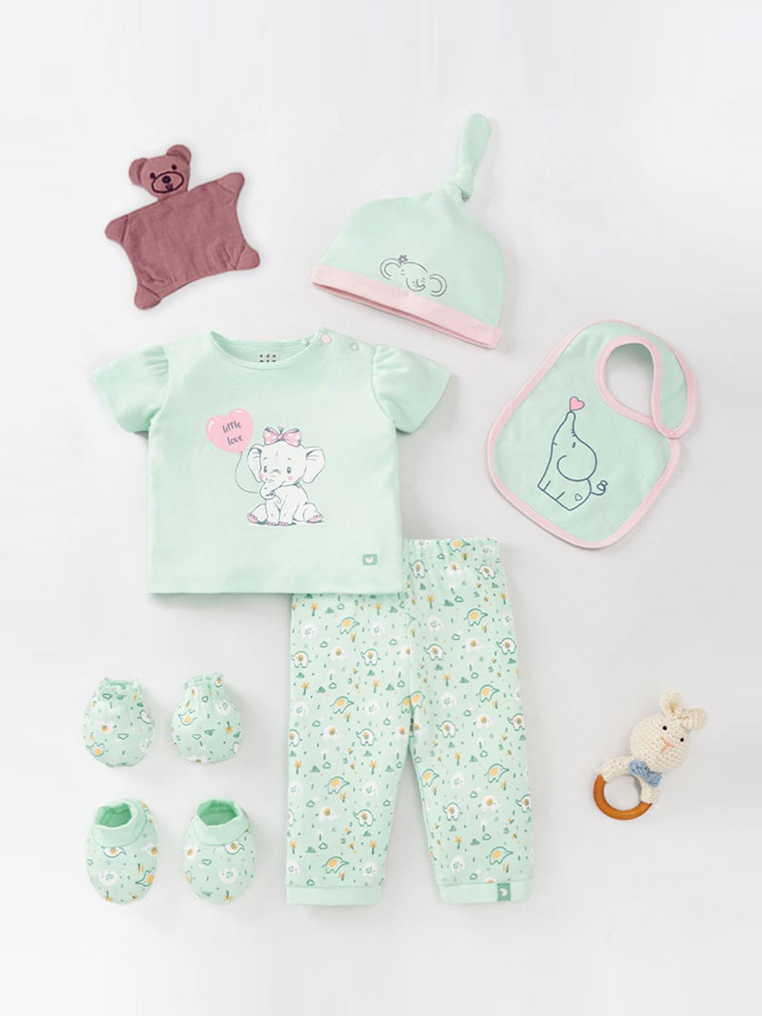 Ed-a-Mamma Baby Infants Girls Pack Of 8 Printed Pure Cotton Baby Apparel Gift Set