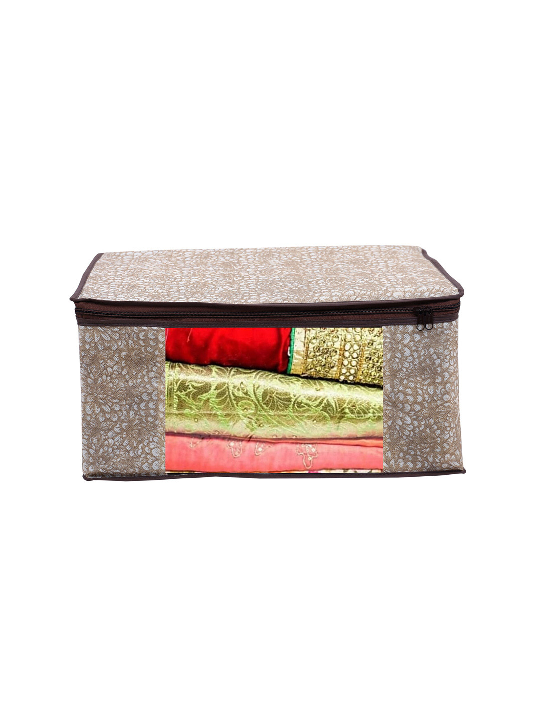 Home Fresh Brown 90 GSM Floral Printed Saree Organiser