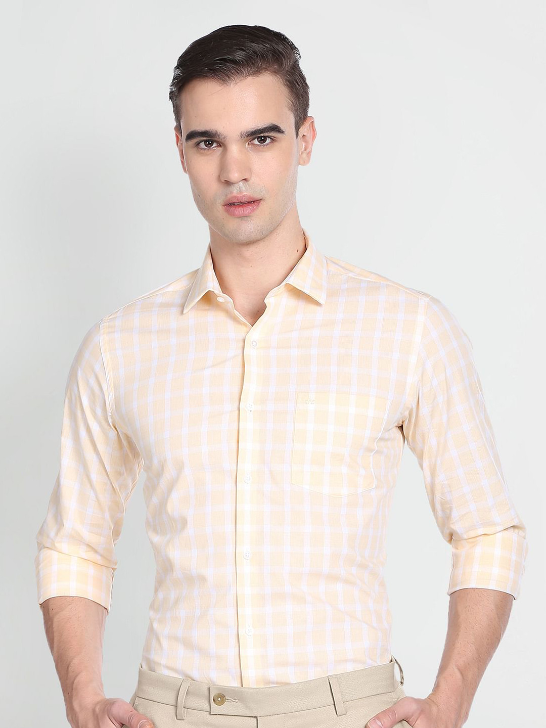 Arrow Slim Fit Opaque Buffalo Checked Formal Pure Cotton Shirt