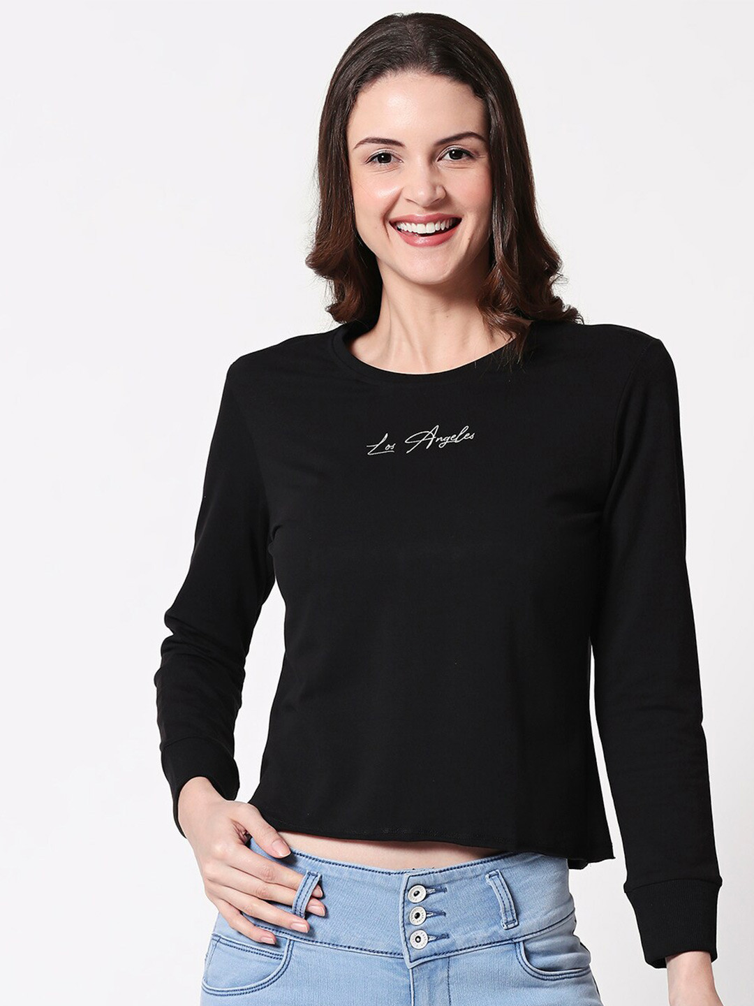 Zeyo Typography Printed Raw Edge Hemline Cotton Casual T-Shirt