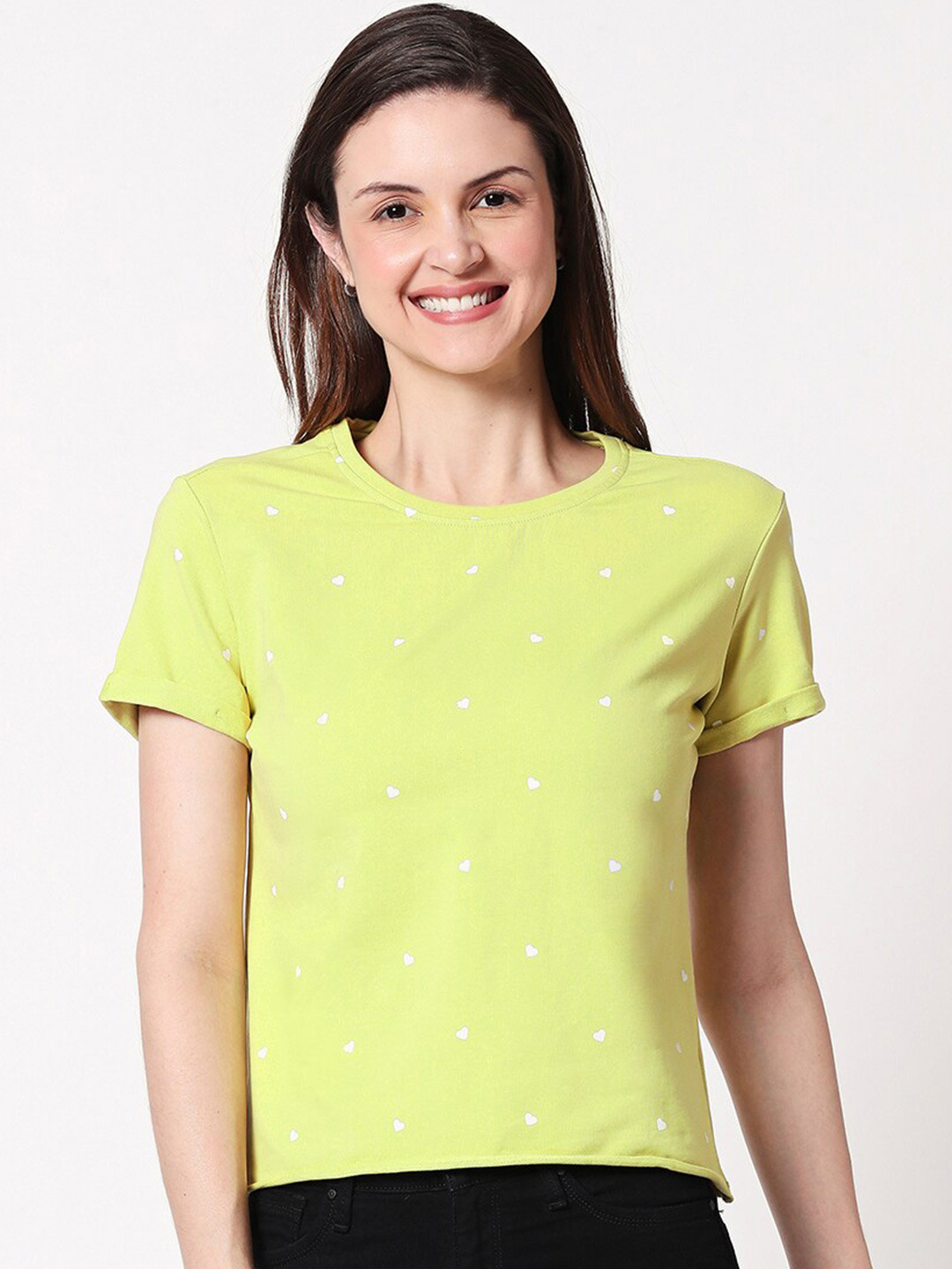 Zeyo Conversational Printed Roll U-p Sleeves Cotton Casual T-Shirt