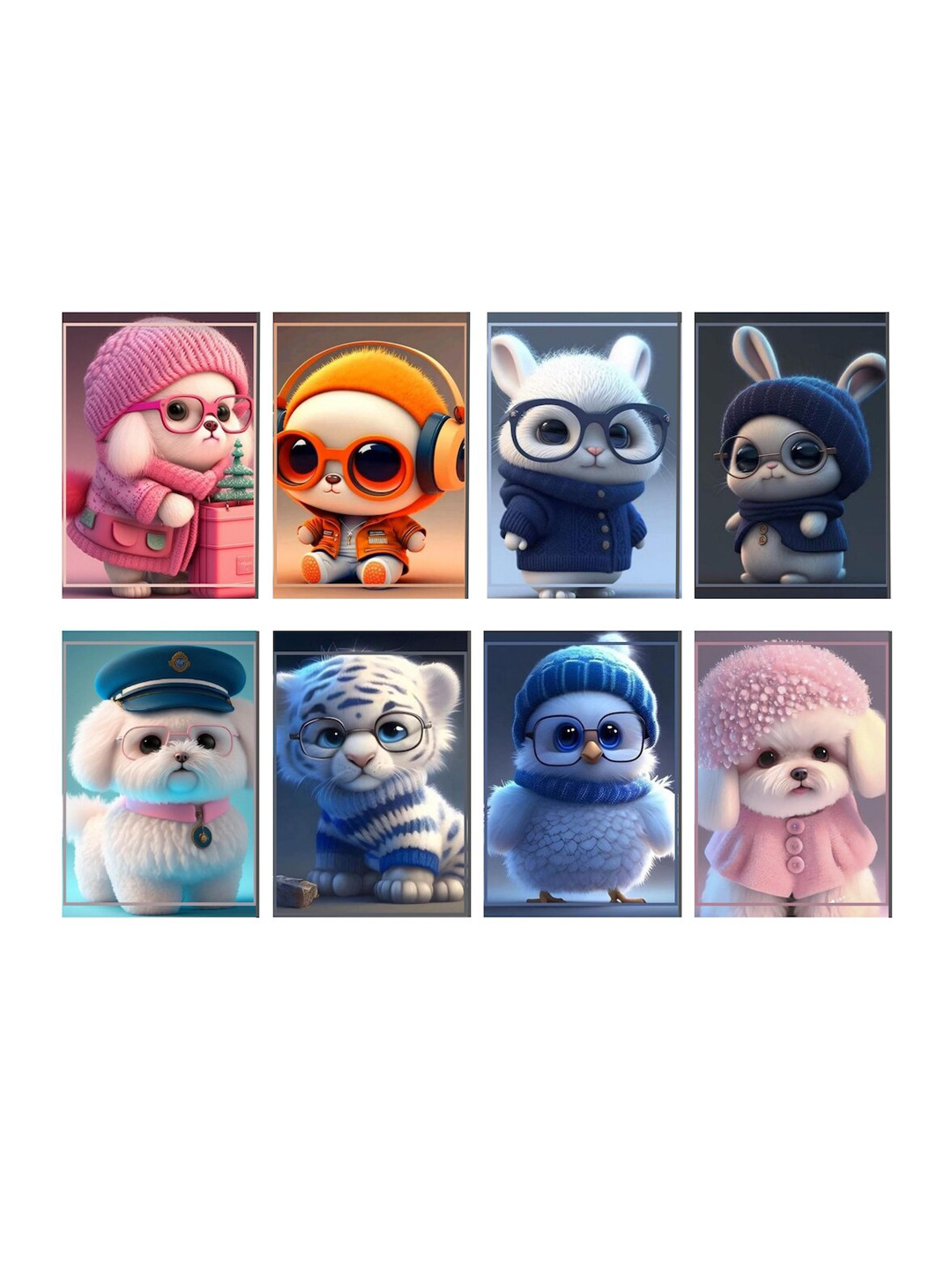 K&U Set of 8 Cute Animals Printed Notecards With Envelopes