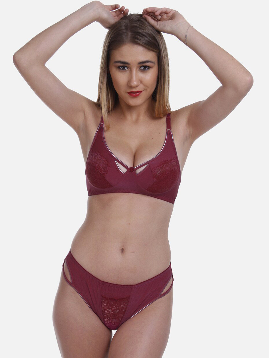 FIMS Self-Design Non-Padded Lingerie Set MTR_Karina_Set_Maroon_B