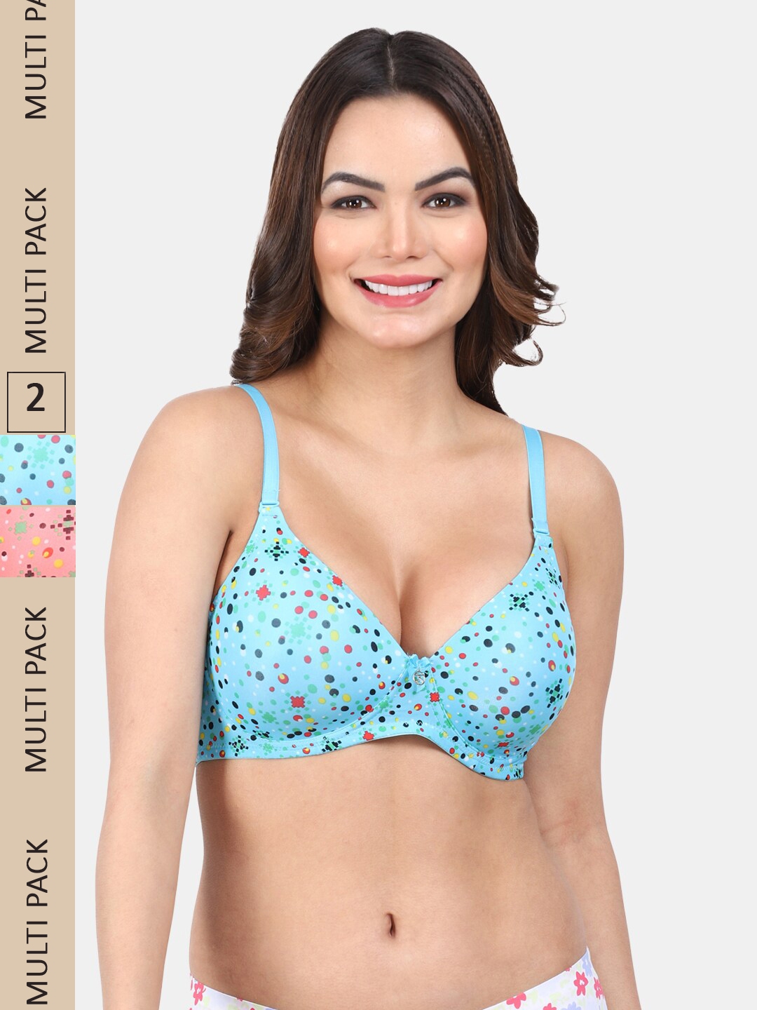 Leading Lady Women's Printed Lightly Padded Women T-Shirt Bra Sky Blue BRA -4066-1