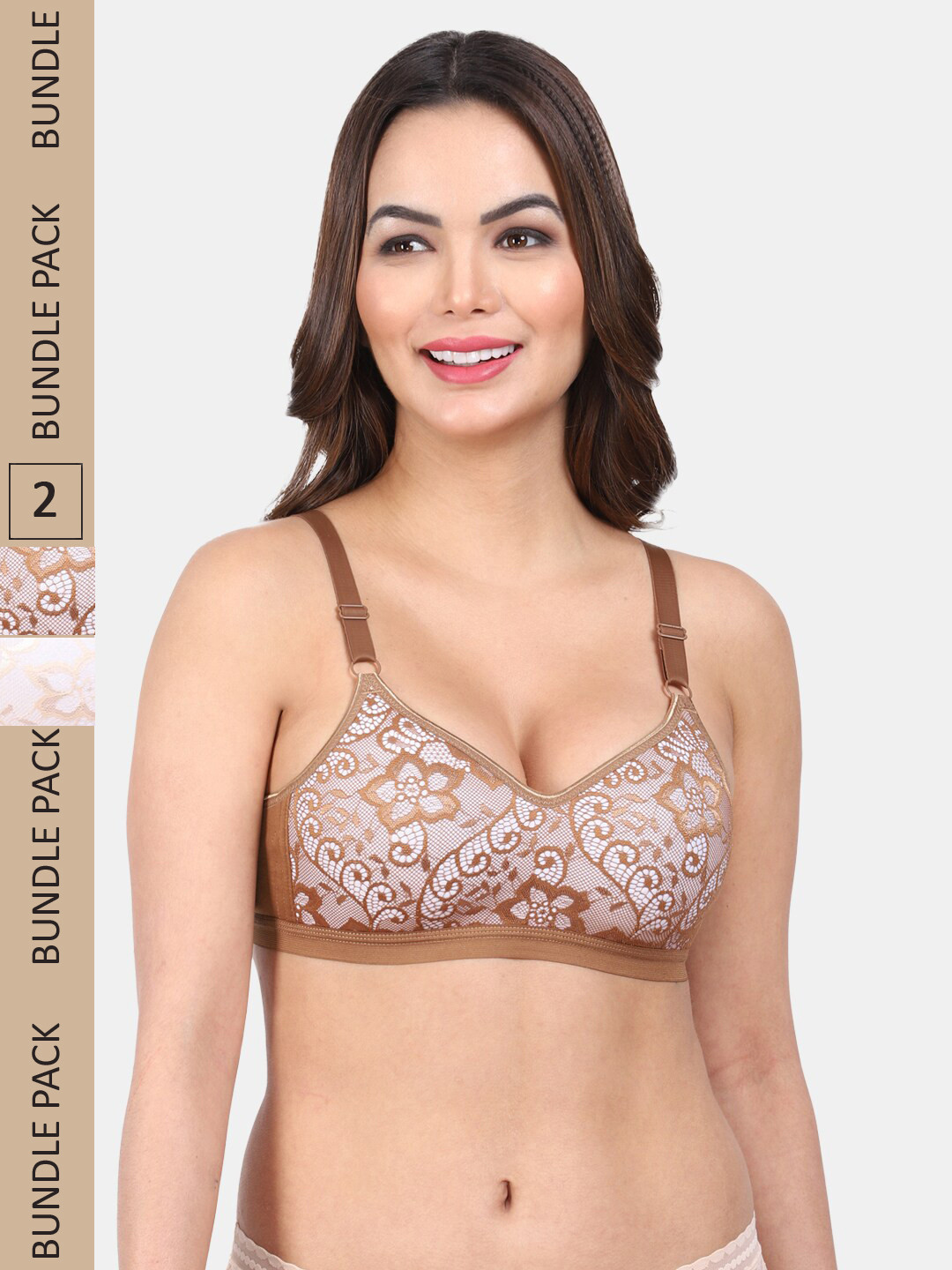 Amour Secret Pack Of 2 Floral Full Coverage Seamless Non-Wired Lace T-shirt Bra