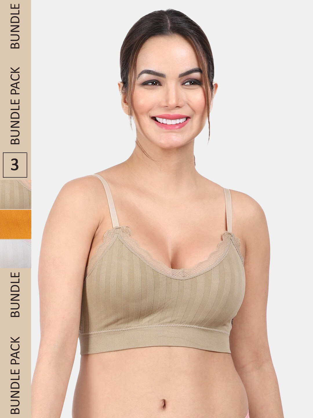 Amour Secret Pack Of 3 Lightly Padded Full Coverage Seamless Slip-On Sports Bra