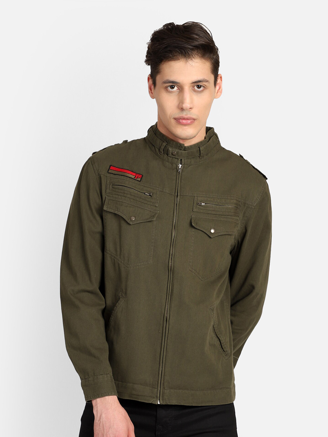 PUNK Band Collar Twill Weave Cotton Casual Shackets Shirt