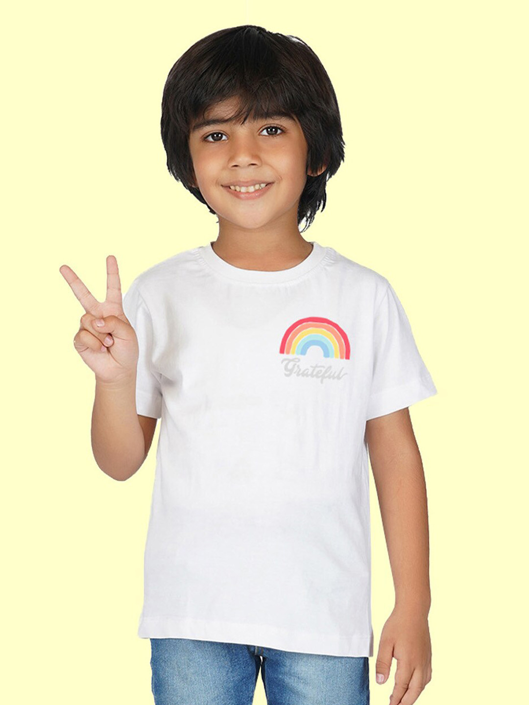 NUSYL Boys Rainbow Printed Round Neck Cotton T-shirt