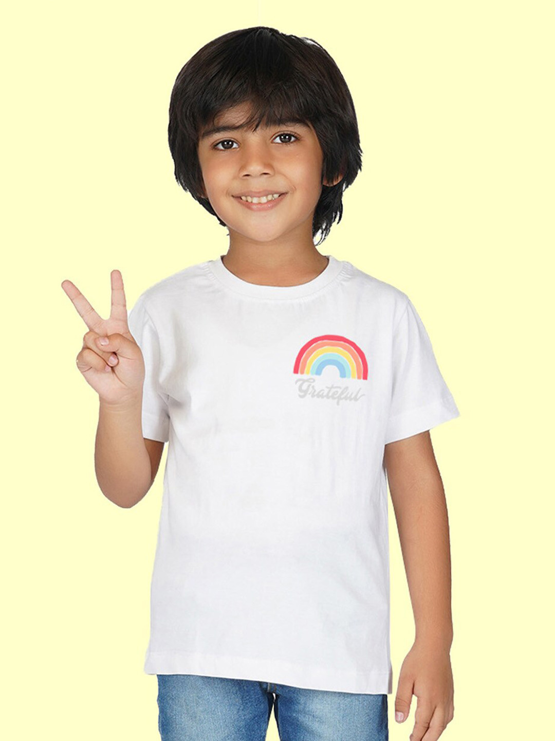 NUSYL Boys Rainbow Printed Round Neck Cotton T-shirt