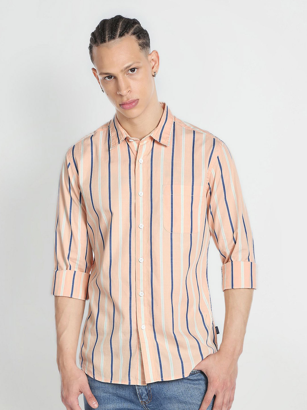 Flying Machine Striped Pure Cotton Casual Shirt