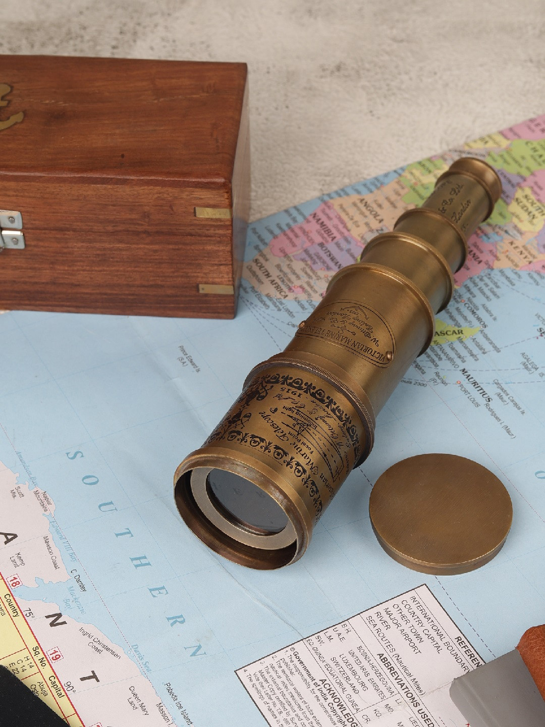 EXIM DECOR Telescope Brown Brass Metallic Study Room Set of 2 Medium Showpieces - 0.8 Inches