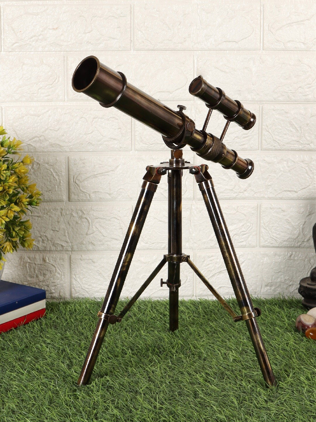 EXIM DECOR Telescope Rust Brass Metallic Living Room Medium Showpiece - 7.1 Inches