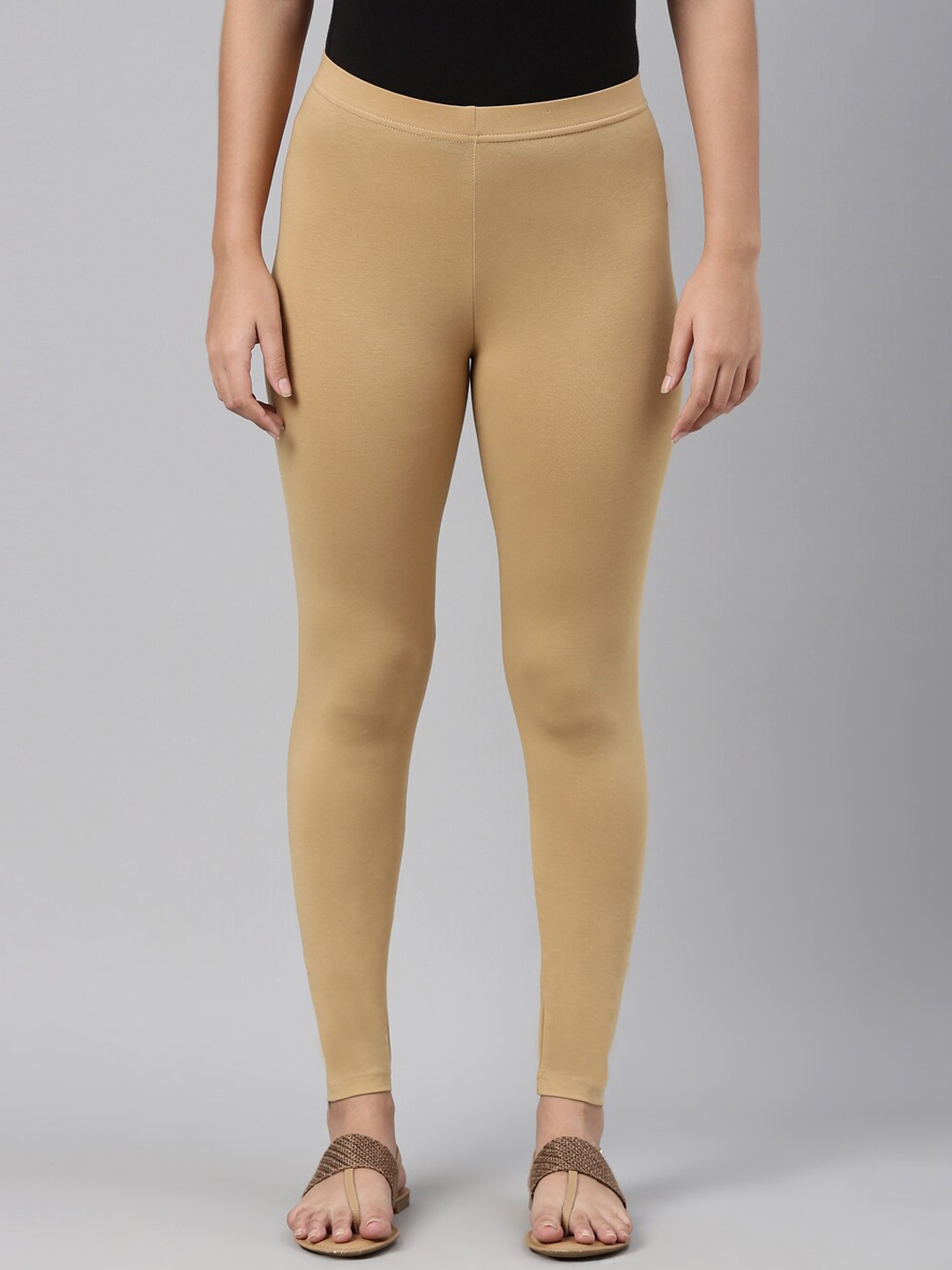 Go Colors Women Gold-Coloured Plus Size Solid Ankle-Length Leggings