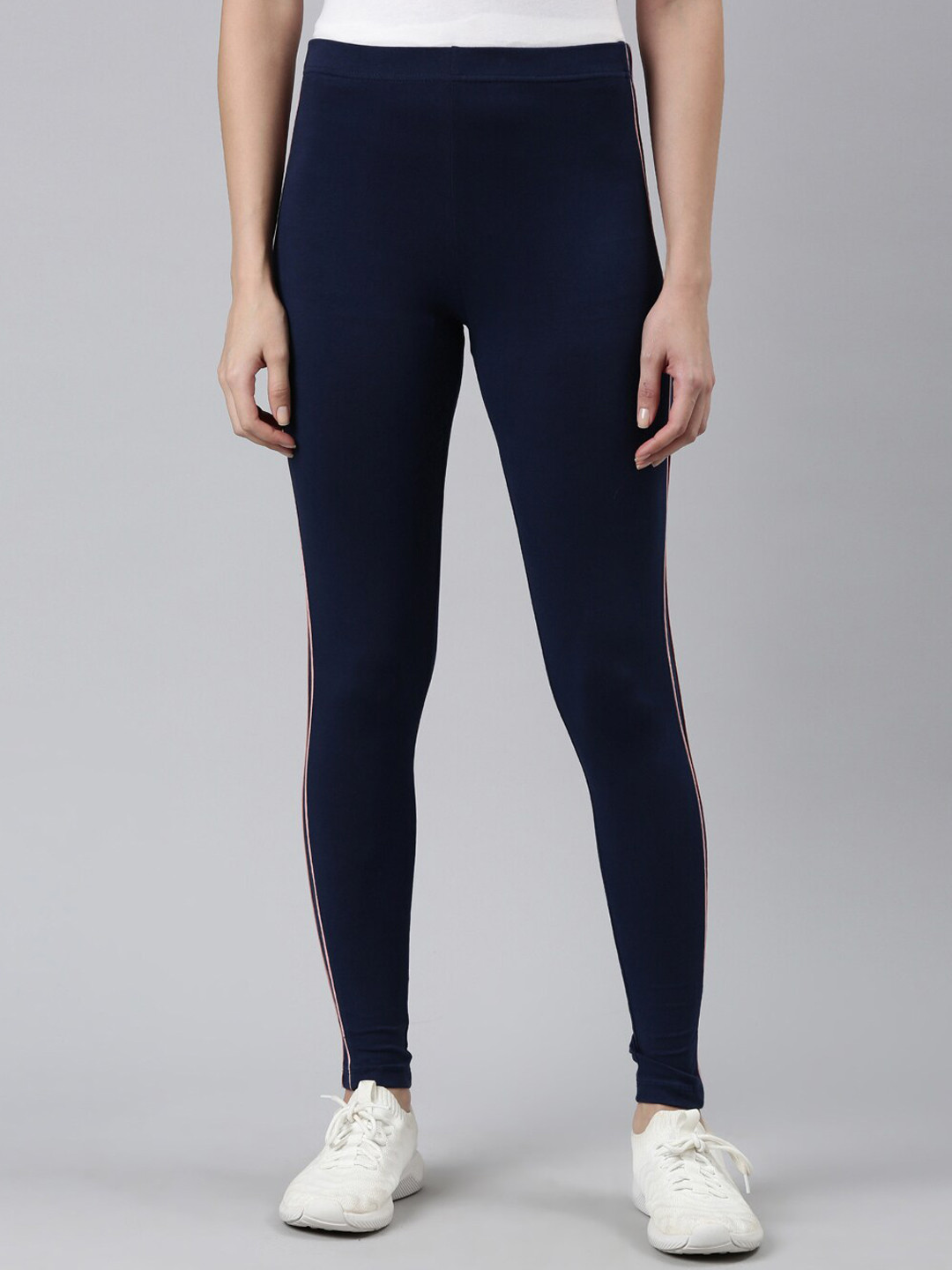 Go Colors Ankle-Length Slim-Fit Striped Detail Active Leggings