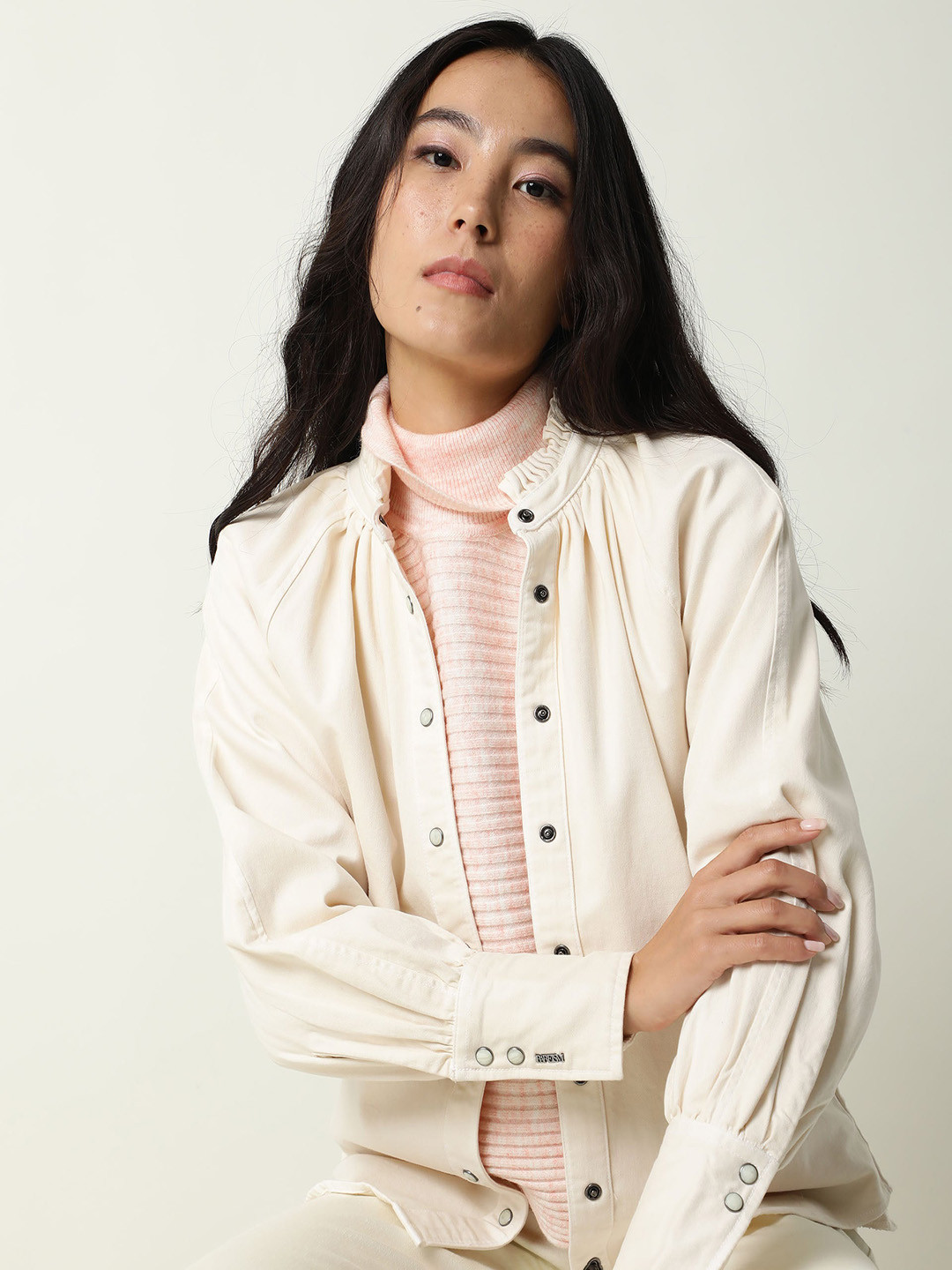 RAREISM Ruffled Stand Collar Tailored Jacket