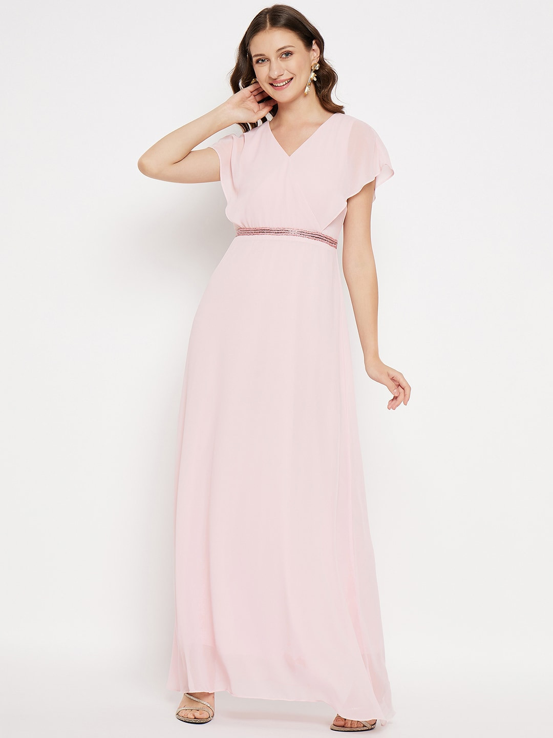 Madame V-Neck Cape Sleeve Cut Out Maxi Dress