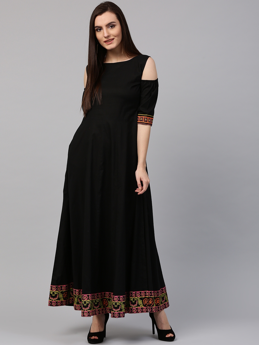 solid black anarkali