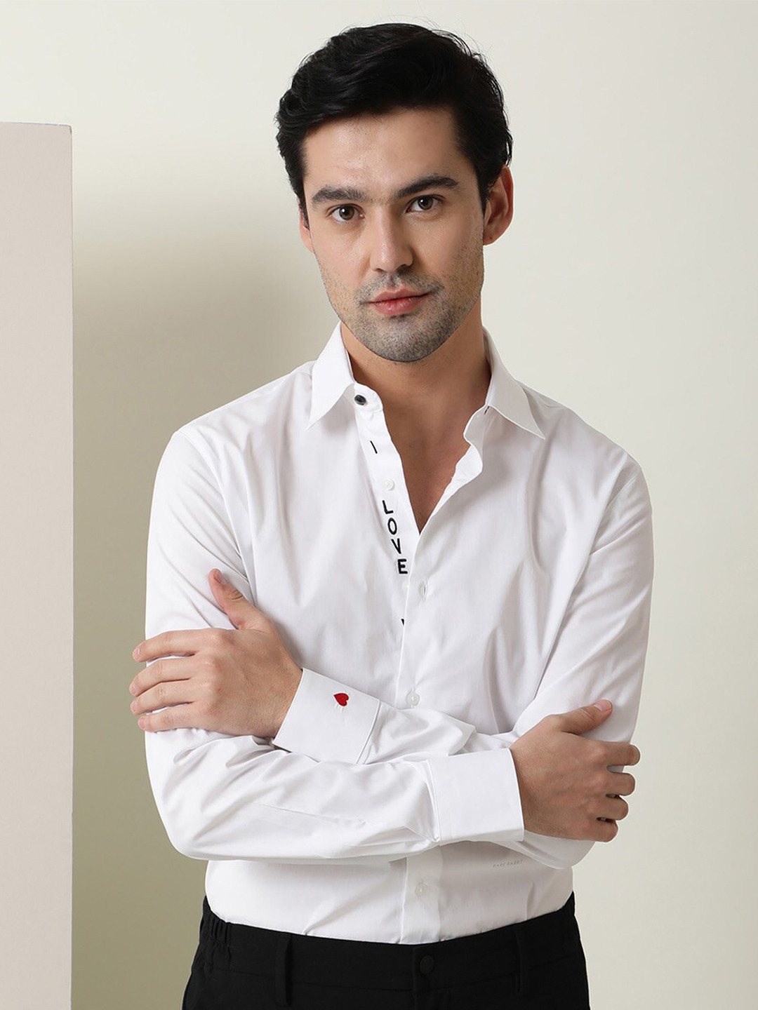 RARE RABBIT Men I Love U Slim Fit Cotton Shirt