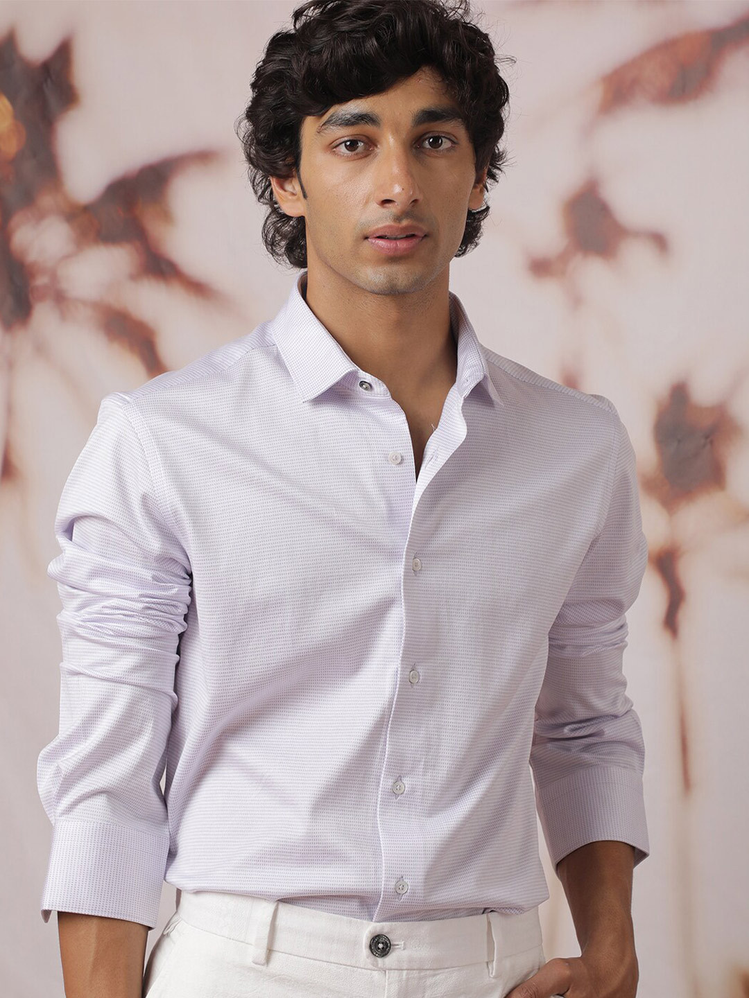 RARE RABBIT Men Fay Slim Fit Micro Checked Cotton Shirt