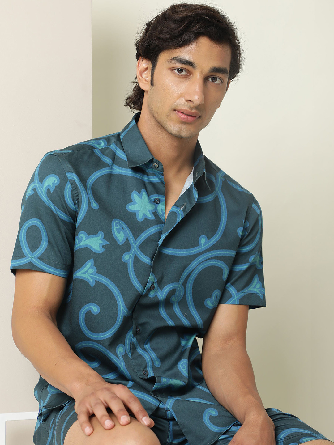 RARE RABBIT Men Montil Slim Fit Floral Printed Cotton Shirt