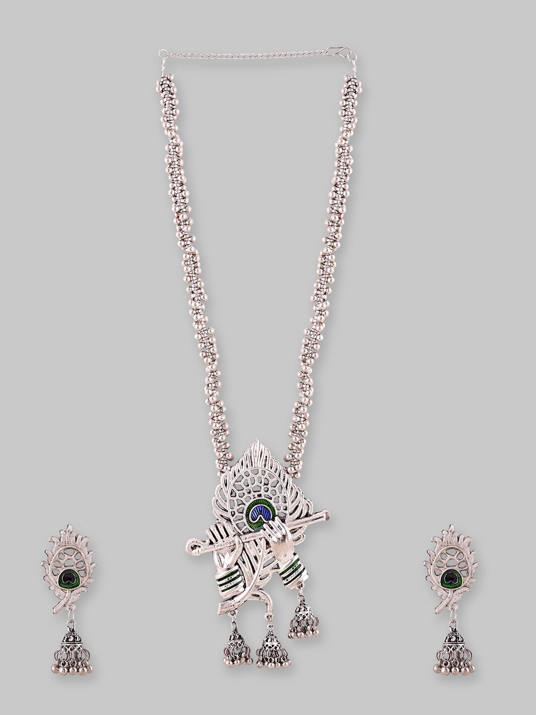 Samridhi DC Silver-Plated Lord Krishna Flute Necklace & Earrings Set