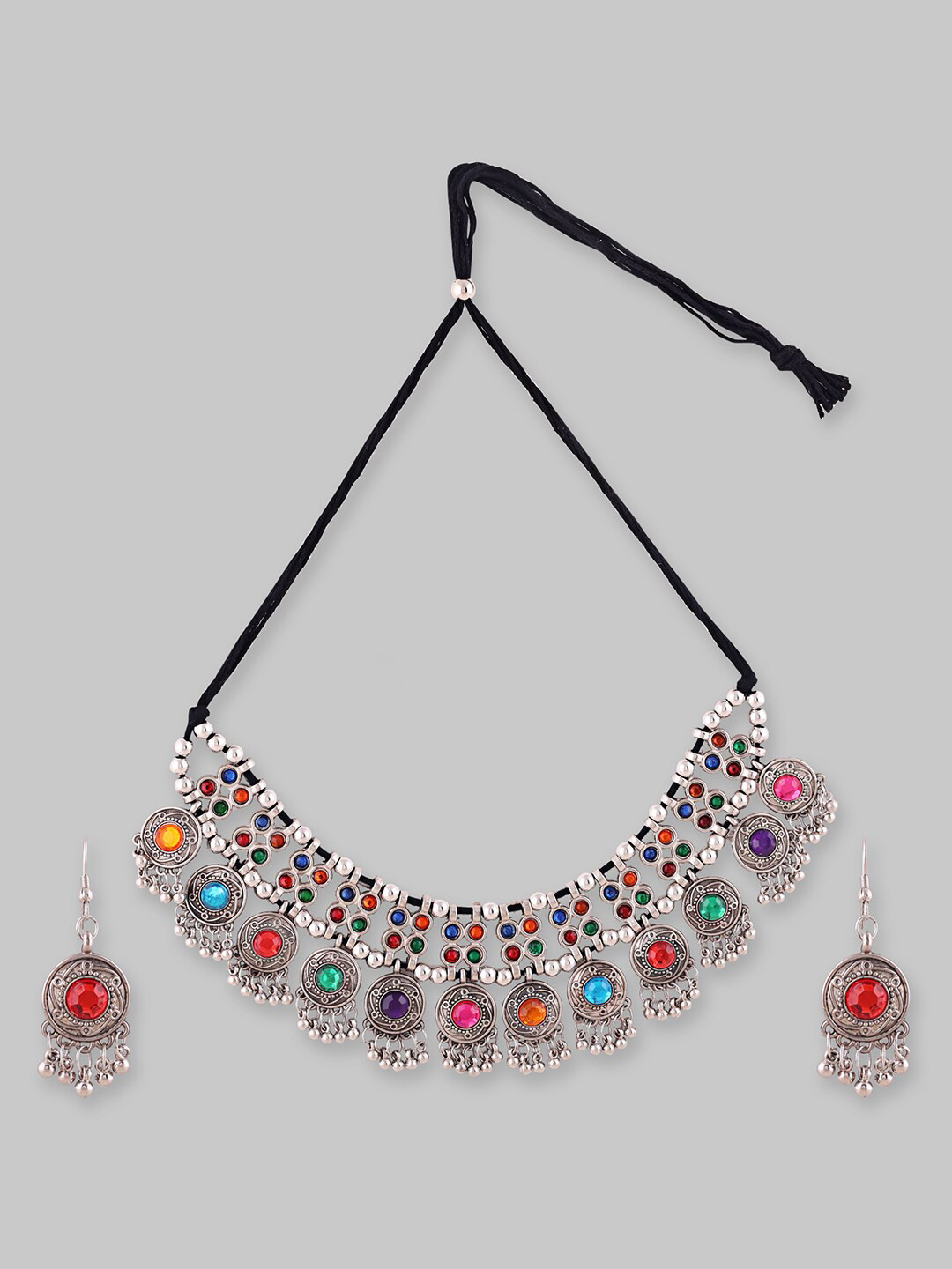 Samridhi DC Silver Plated Kundan Necklace With Earrings