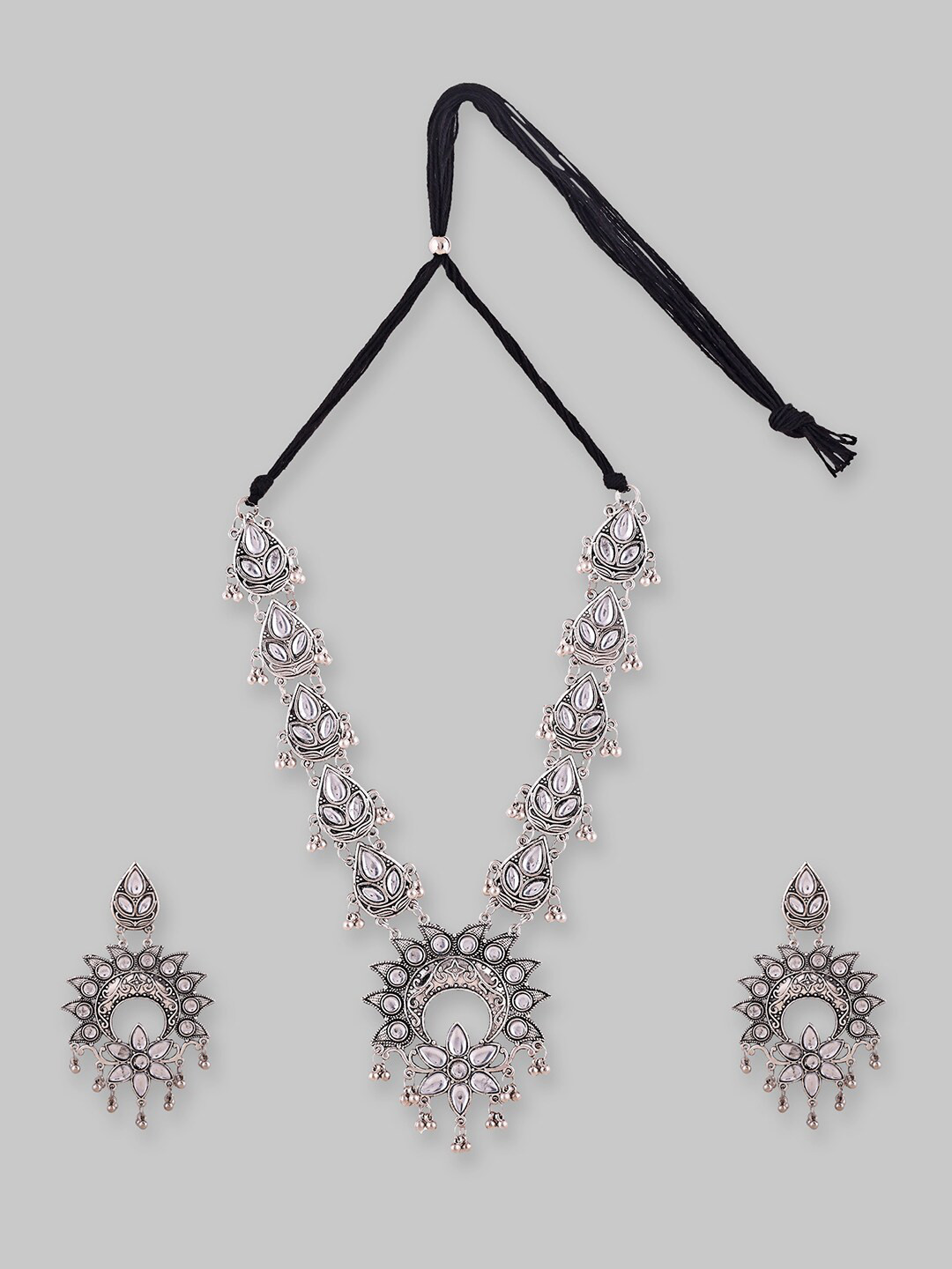 Samridhi DC Silver Plated Oxidised Kundan Work  Necklace & Earrings Set
