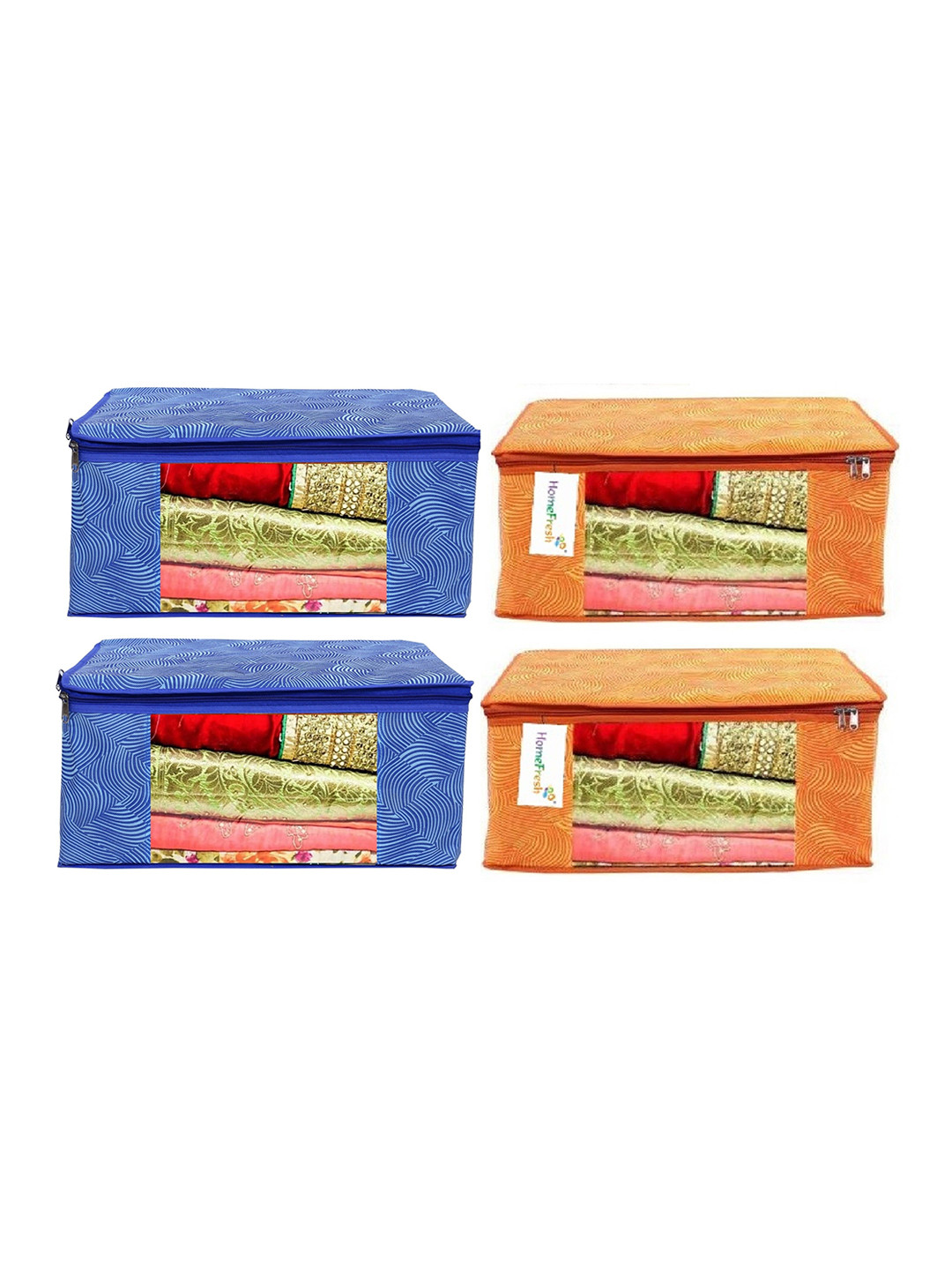 Home Fresh Blue & Orange-Colored 4 Pieces Printed Multi-Utility Covers