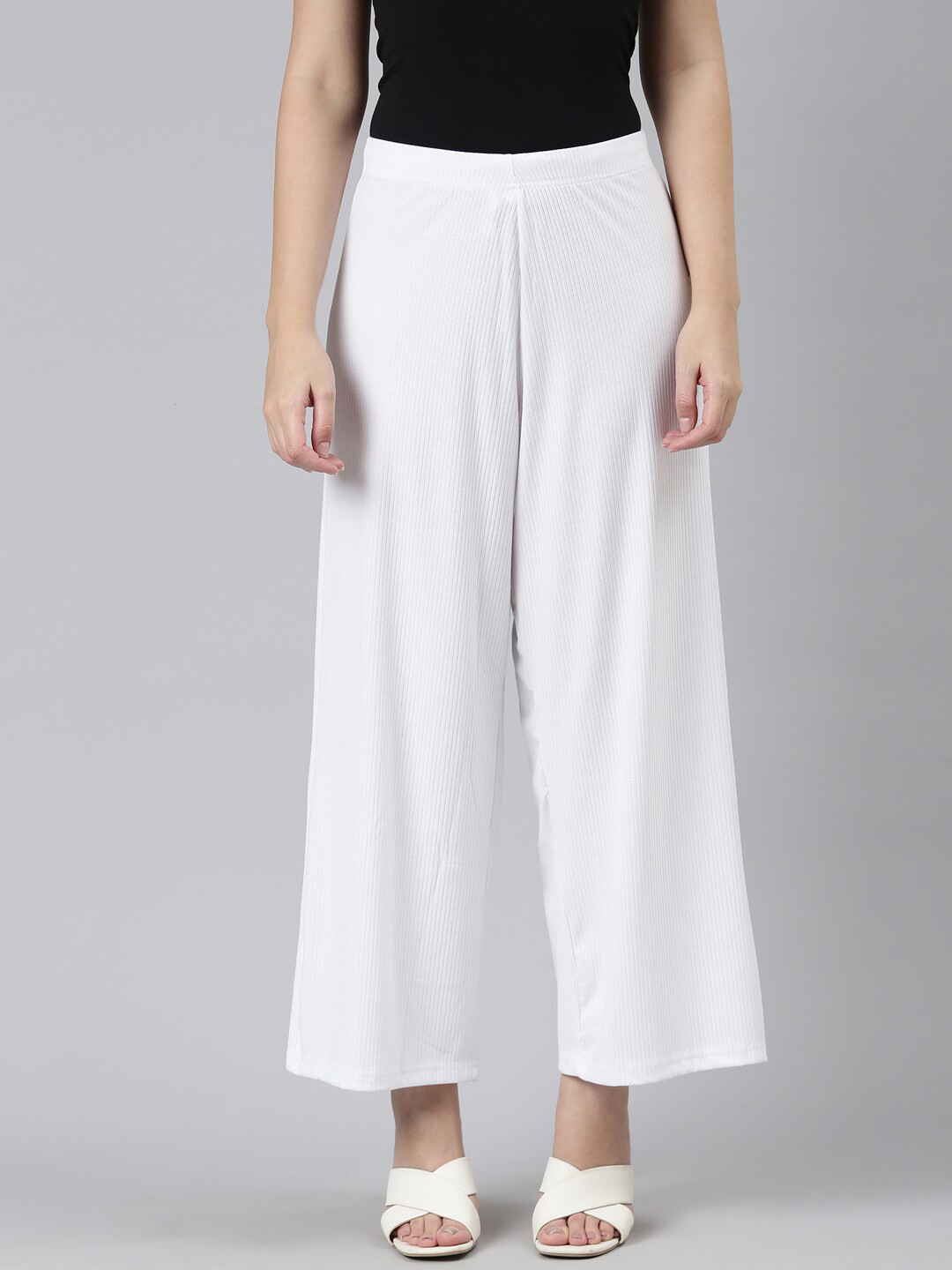 Go Colors Women Mid Rise Knitted Palazzo