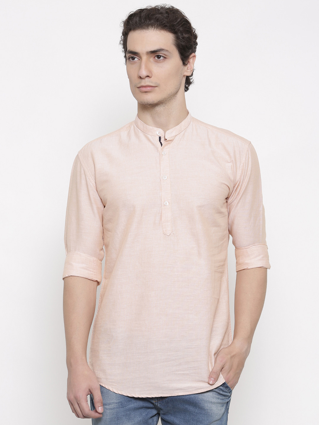 British Club Men Pink Solid Straight Kurta
